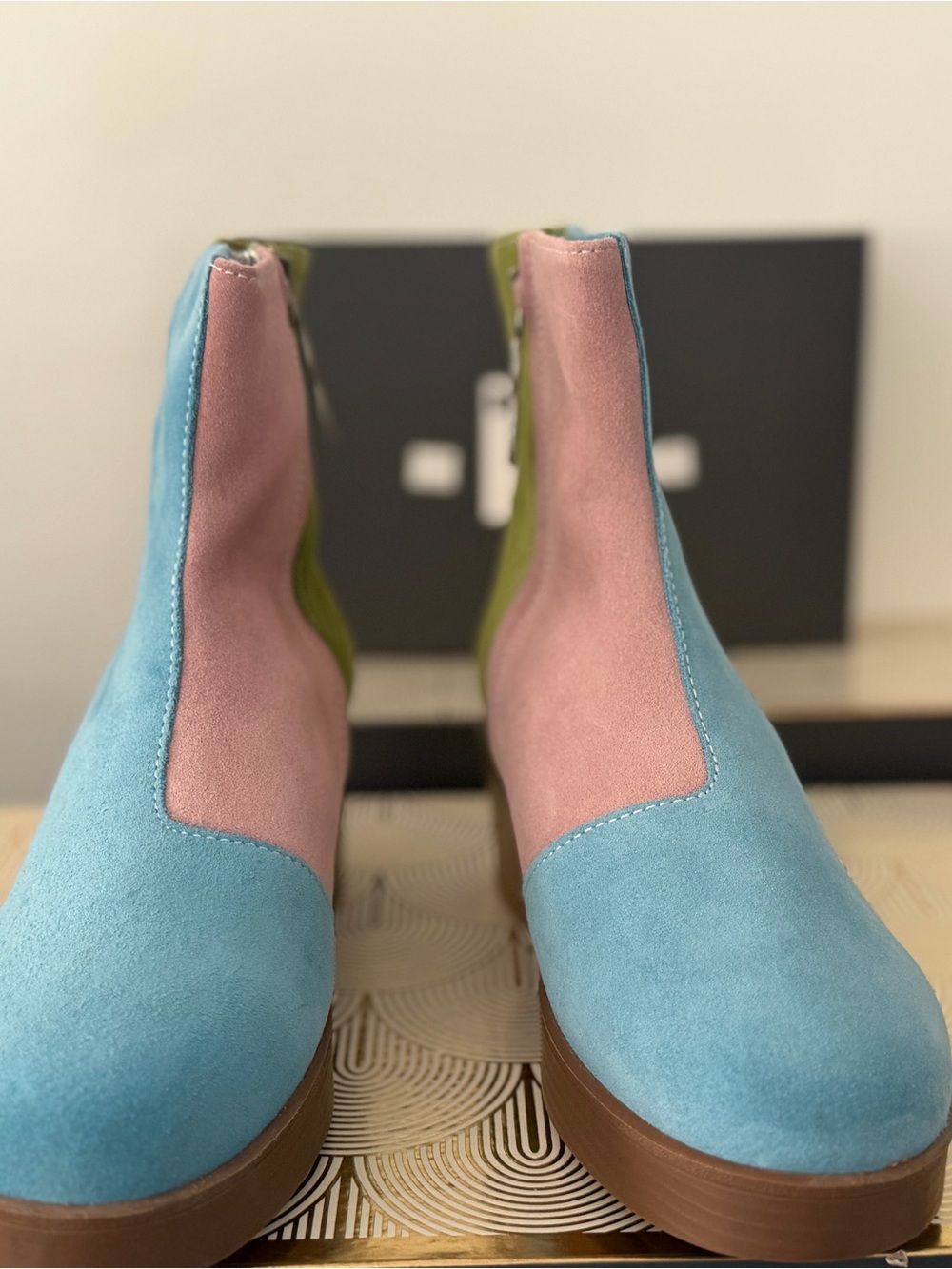 Colorblock Suede Chelsea Boots in Blue, Pink & Green